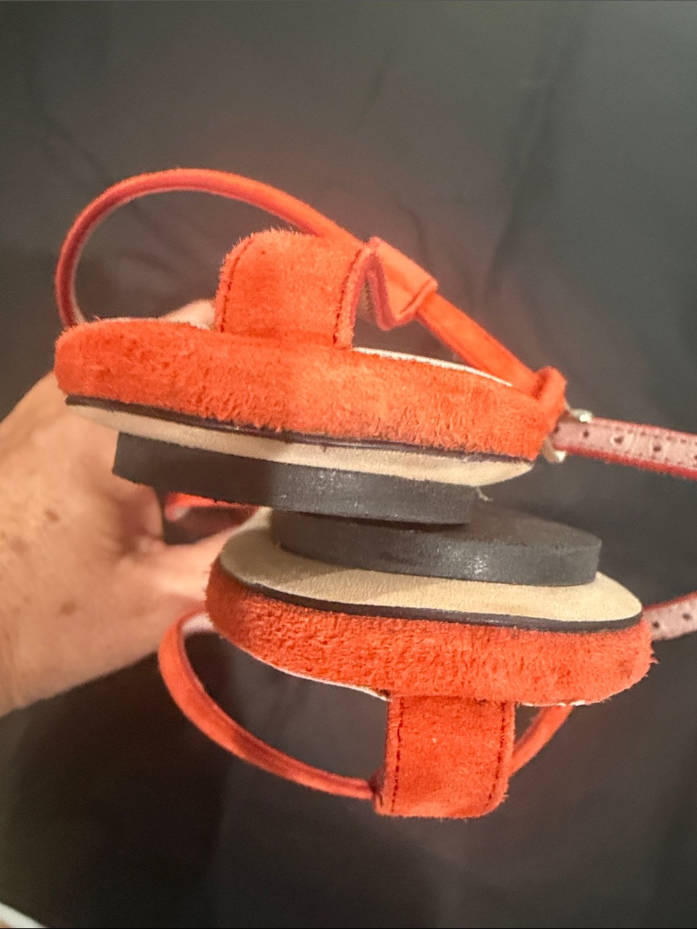 Gucci Orange Suede Strappy Sandals with Crystal Medallions - Picture 5 of 6